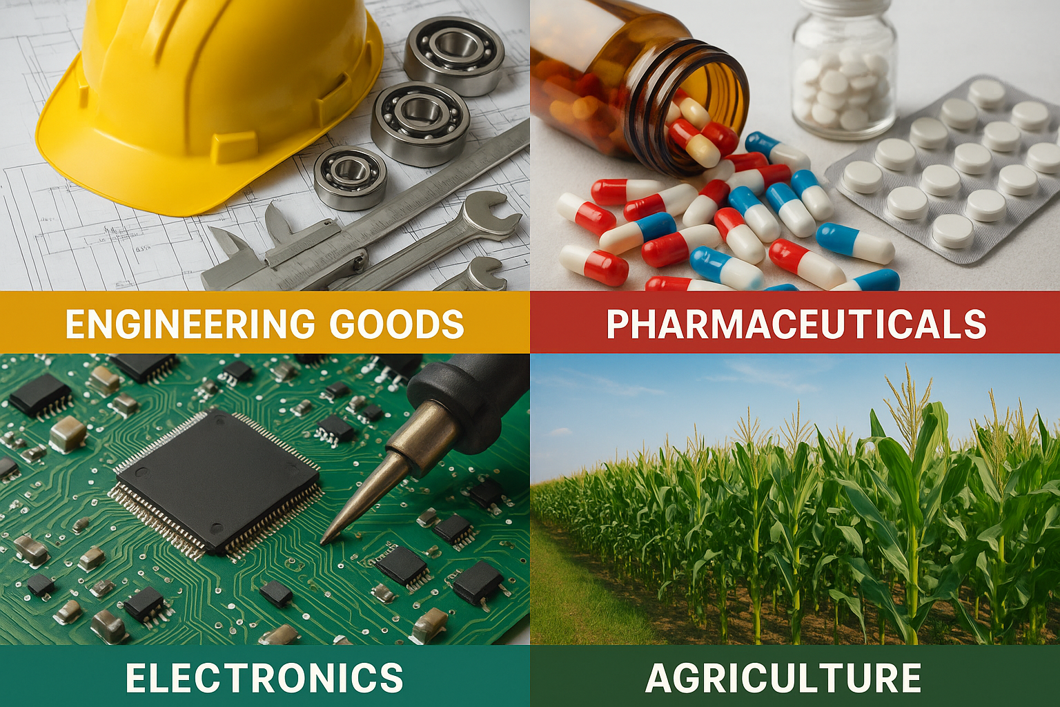 Profitable Export Sectors Worldwide Engineering Goods, Pharmaceuticals, Electronics, and Agriculture
